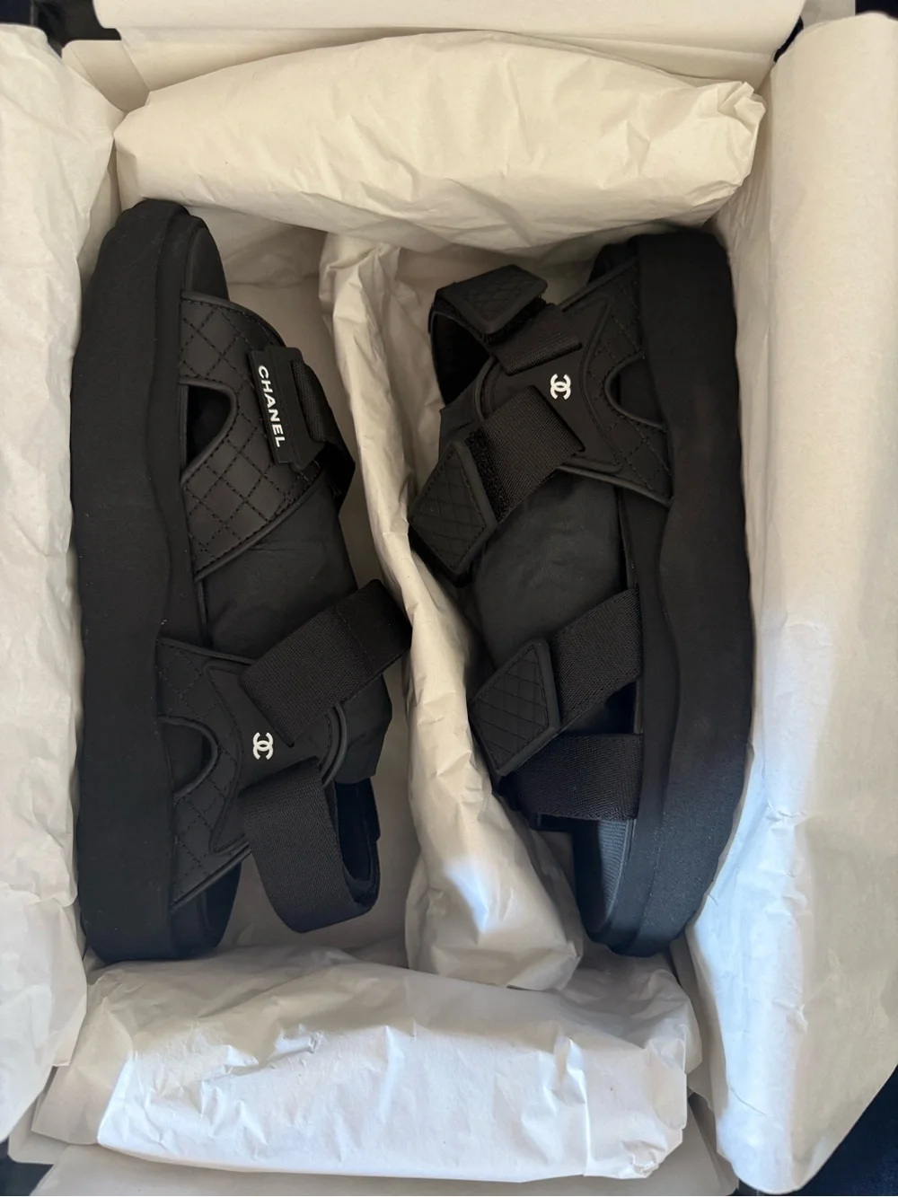 CHANEL Black Quilted Strap Sandals